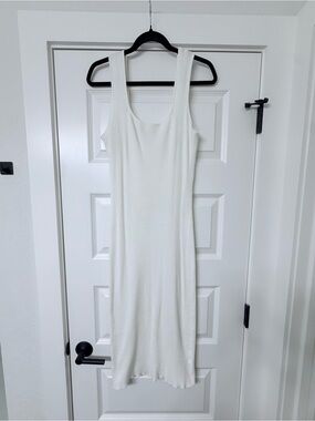 Classic White Ribbed Tank Midi Dress - Women